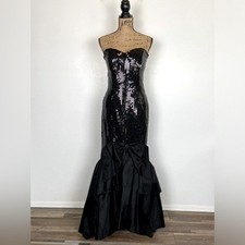 Nadine Sequin 80s 90s Vintage Gown Formal Dress Mermaid Size 13 Jr Black Whimsy