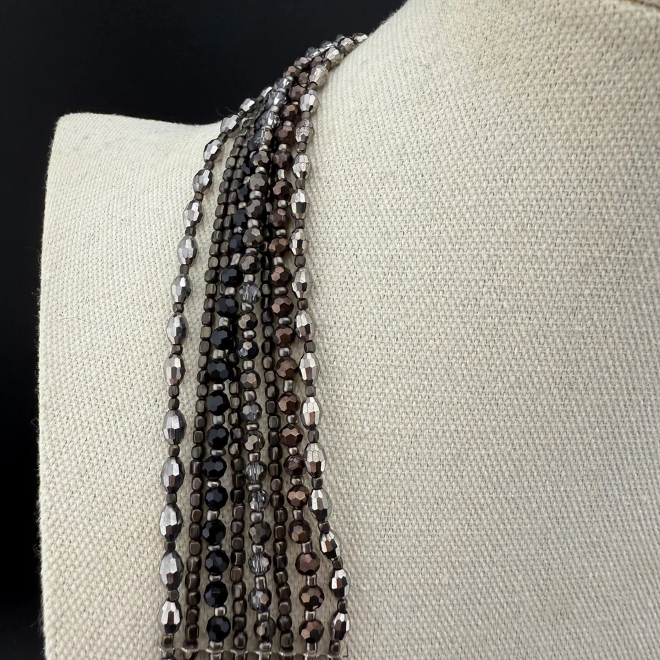 Collar de cuentas en capas Nakamol Chicago tono plata negro joyería de moda Foto 2 de 4