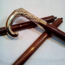 Brass Polish Antique Designer Head Handle Wooden Walking Stick Vintage Cane Gift