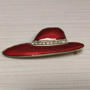 Authentic Red Hat Society Retro Hat Shaped Enamel Gold Plated Brooch Vintage Jewelry Pin