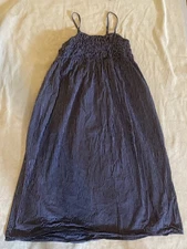 A New Day Women's L Blue Striped Dress Scrunch Stretch Ruched Spaghetti Strap