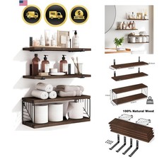 Bathroom Floating Shelves 3 1 Tier Rustic Wood Wall Decor for Bathroom Living...