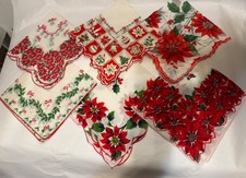 Vintage Cotton Print Hankies Lot of 6 Christmas Holdiay Florals