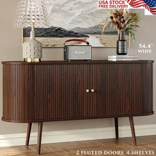 LARGE STORAGE BUFFET CABINET FLUTED SIDEBOARD MAHOGANY CABINET 2 DOORS 4 SHELVES