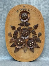SHELL SEEKERS ST. THOMAS USVI NATIVE CARIBBEAN ISLAND COCONUT SHELL ART FLOWERS