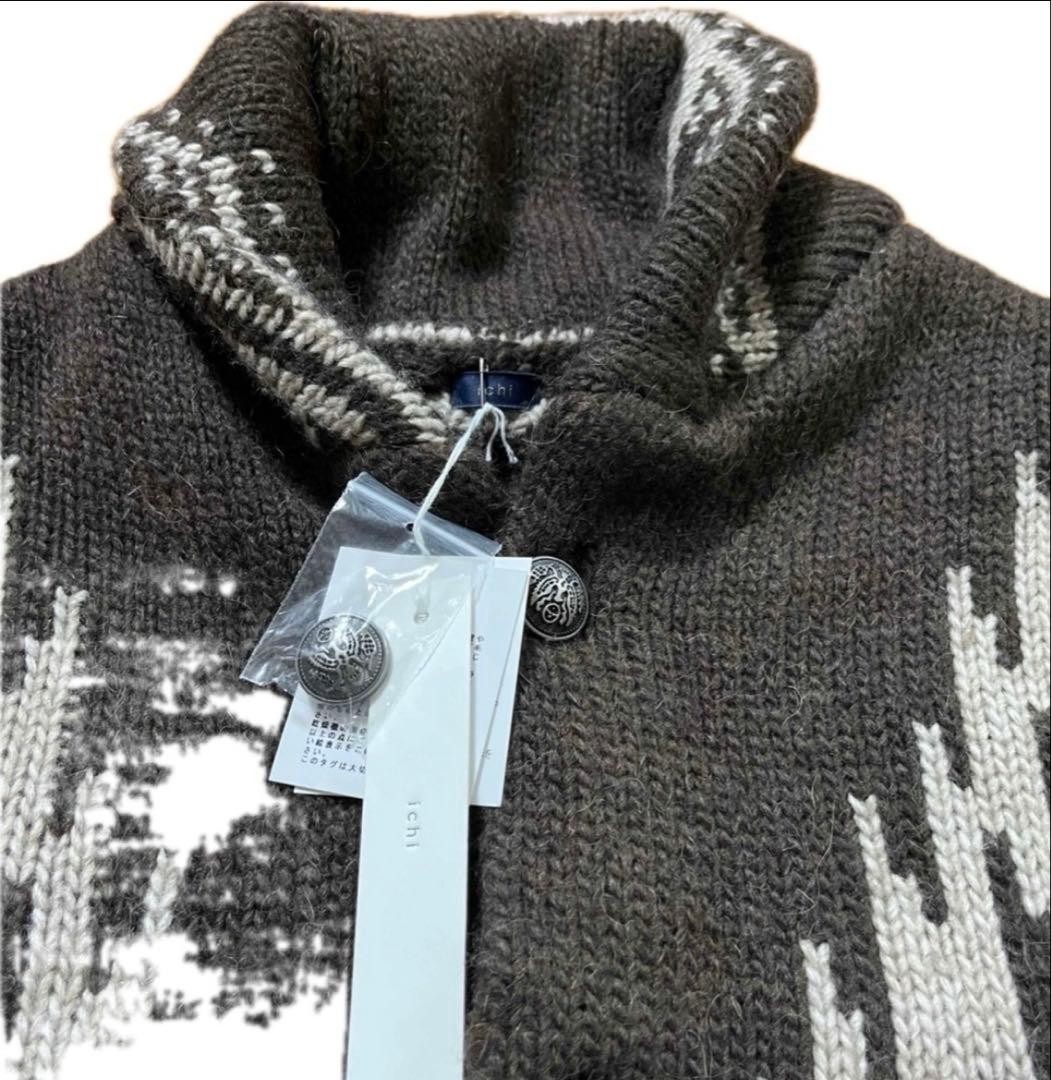 Ichi Brown Alpaca Blend Native Pattern Cardigan N… - image 2