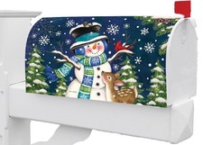 Winter Woodland Snowman Cardinal Deer Magnetic Mailbox Cover Only