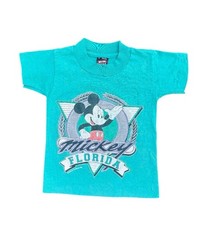 Vintage MICKEY MOUSE FLORIDA T- Shirt Teal Youth 2/4 Single Stitch USA