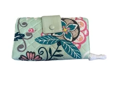 Vera Bradley ICONIC RFID ALL IN ONE Wallet Mint Flowers MISSING Crossbody Strap