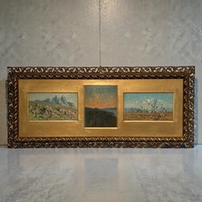 Scuola Italiana -XIX - Trittico - Paesaggi Olio su carta - Firmato a mano
