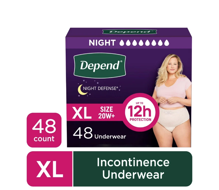 Night Defense Incontinence Underwear for Women XL 48 Count Adult Diapers