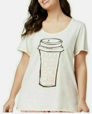 Women's Hue Graphic Print PAJAMA TOP Size 3X Off White Coffee Lounge