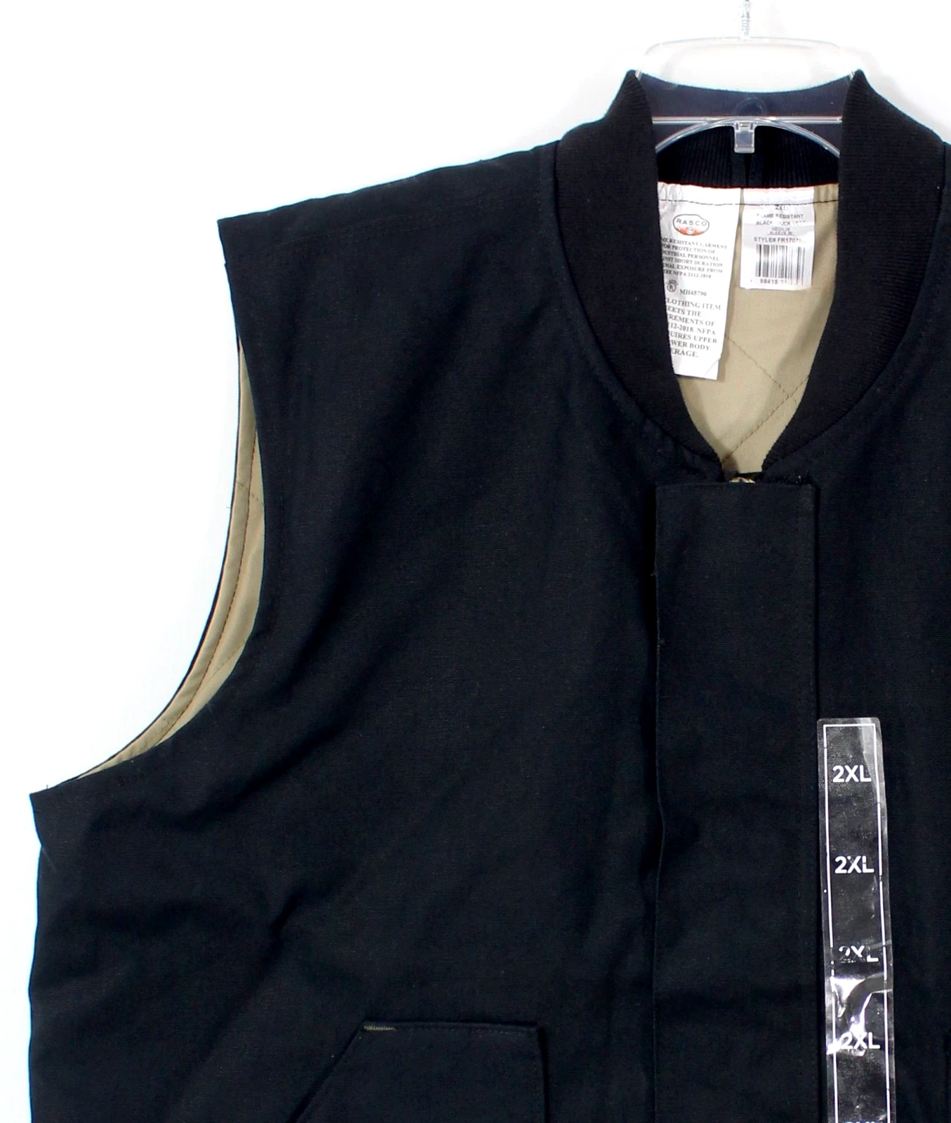 Rasco FR Mens 2XL Insulated Duck Work Vest Black CAT 3 Flame Resistant NWOT - product detail image 3