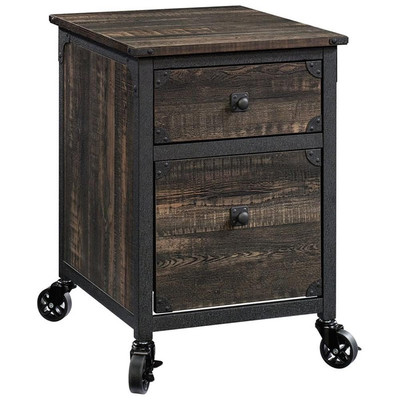 Sauder Steel River 2-Drawer Mobile File Cabinet in Carbon Oak/Black