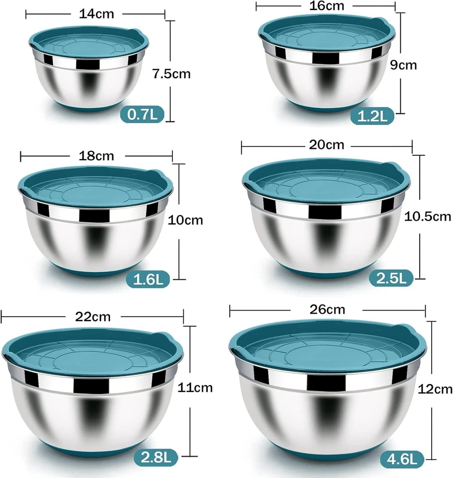 Schüssel Set 6x Edelstahl Rührschüssel Salatschüssel mit Luftdichte Deckel B921 - Bild 2 von 4