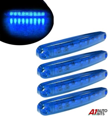4x 24v 9 Led Blue Slim Side Marker Light Lamps For Truck Trailer Lorry Bus