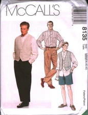 8135 Vintage McCalls SEWING Pattern Mens 1990s Shirt Vest Pants Shorts UNCUT OOP