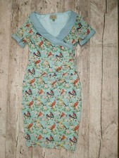 Lindy Bop Georgina Blue Blossom Birds Print Tea Dress Size UK 1O US 6
