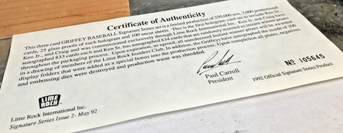 1992 Lime Rock Griffey Baseball 3 ologrammi come nuovi set di carte con certificato di autenticità Ken Griffey Jr. - Foto 3 di 10