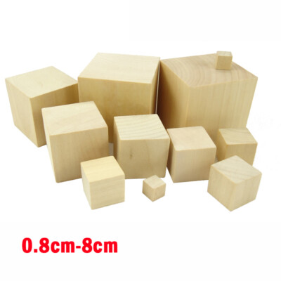 Unfinished Wood Square Cubes 0.8cm-8cm Hardwood Wooden Blocks DIY Crafts
