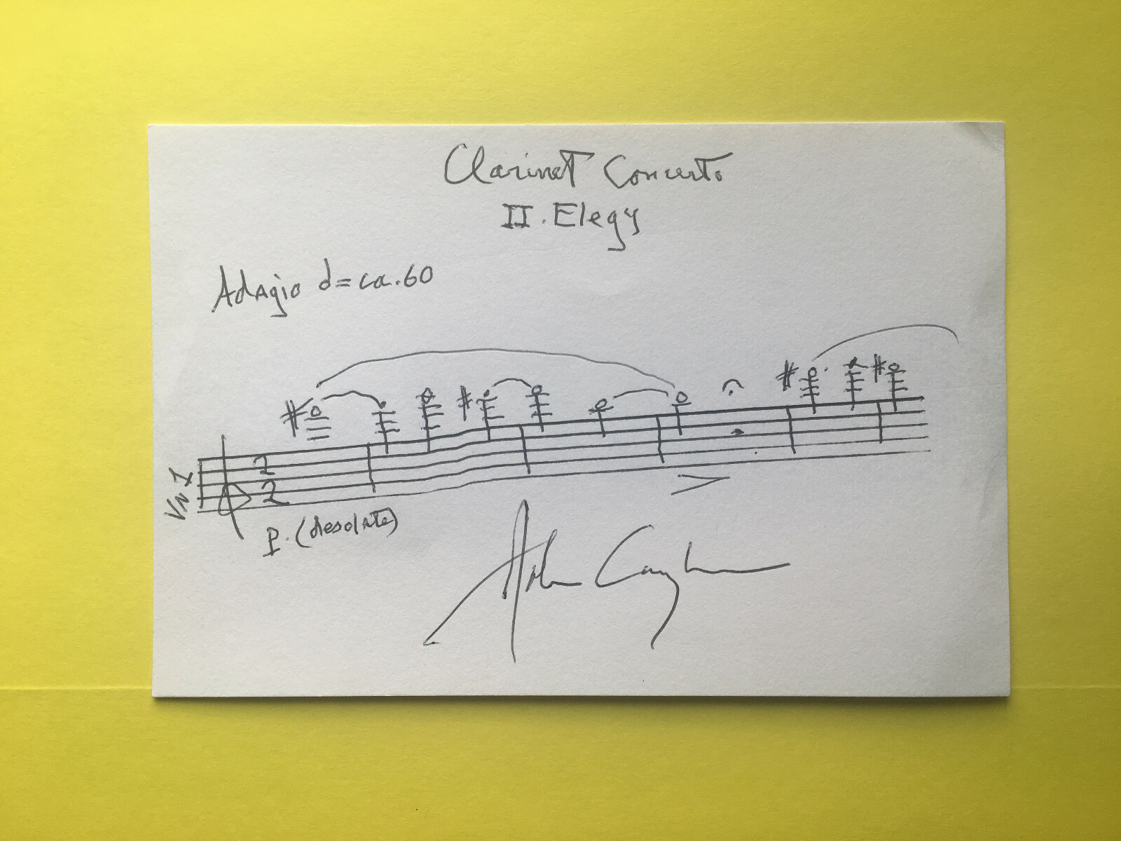 JOHN CORIGLIANO Signed, autographed, AMQS on 4X6 " Concerto