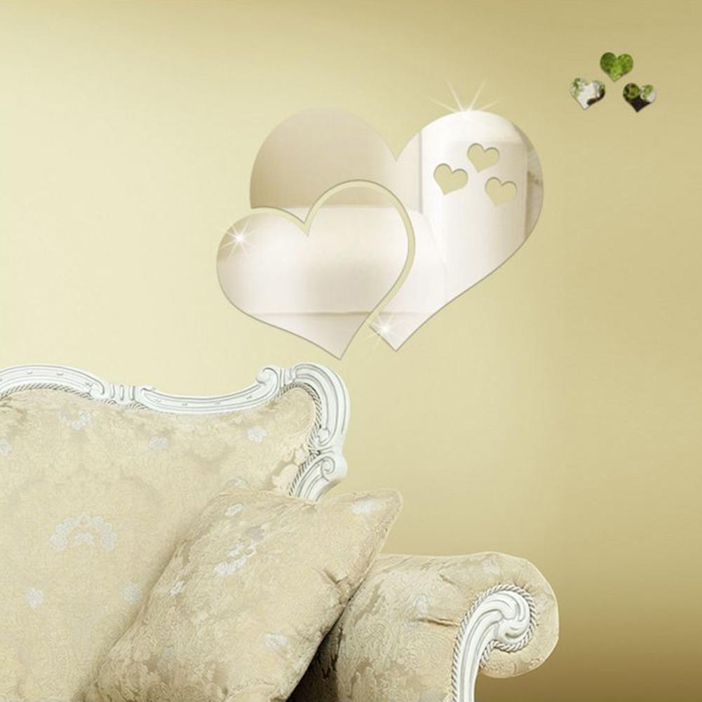 3D Mirror Wall Stickers Love Heart Decal DIY Home Bedroom Art Decor