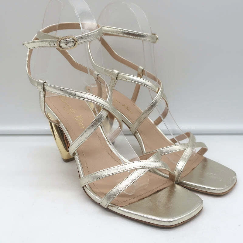 Sandales talons tourbillonnants Christian Dior Rhodes or cuir métallique taille 36