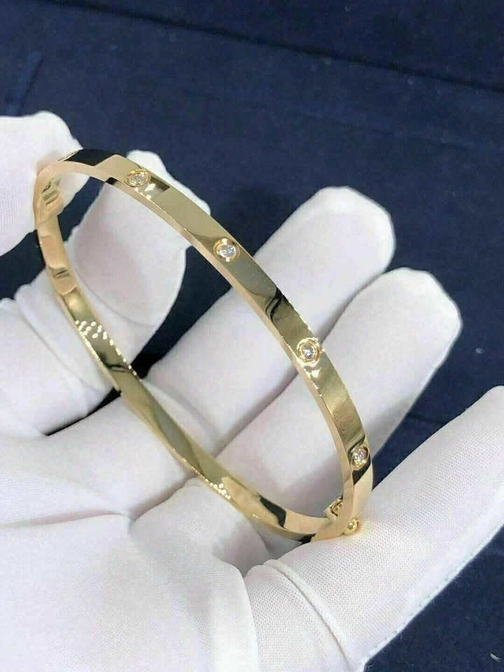 Brazalete Brazalete Mujer 4CT Corte Redondo Diamantes Creado en Laboratorio Acabado Oro Amarillo 14K Foto 3 de 4