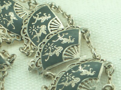 Sterling Siam AMFarCo Gods & Dancers wide Link bracelet 8 inch 32 grams Pretty
