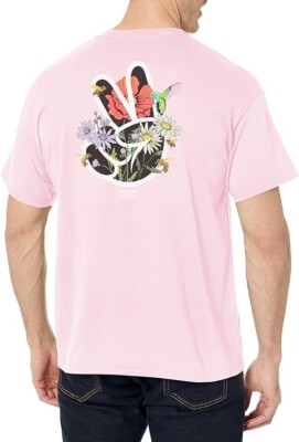 Neff Mens Floral Elevated Peace Fingers Pink Shirt NWT Medium