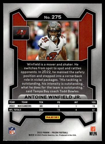 Panini Prizm Antoine Winfield Jr. Tampa Bay Buccaneers #275 2023 - Imagen 2 de 2