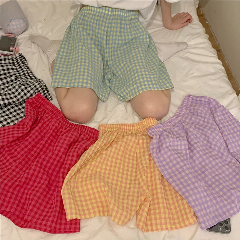Ladies Plaid Shorts Checked Half Pants Loungewear Baggy Casual Sportswear Home - Image 2 of 4