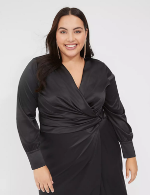 satin surplice dress Washed Satin Surplice Neck Maxi Dress Midnight Blue / Large