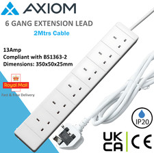 Image of 6 Gang Mains Extension Lead 6 Way UK Power Sockets 2m Cabel 250v 13Amp UKCA