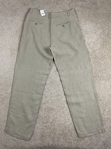 Pantalones Chinos J Crew Para Hombre 36x32 Lino Regular Botón Recto Bolsillos con Cremallera Beige - Imagen 2 de 15