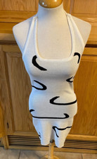 Women's Large White & Black Mini Dress Classic Sleeveless Casual Form Fit