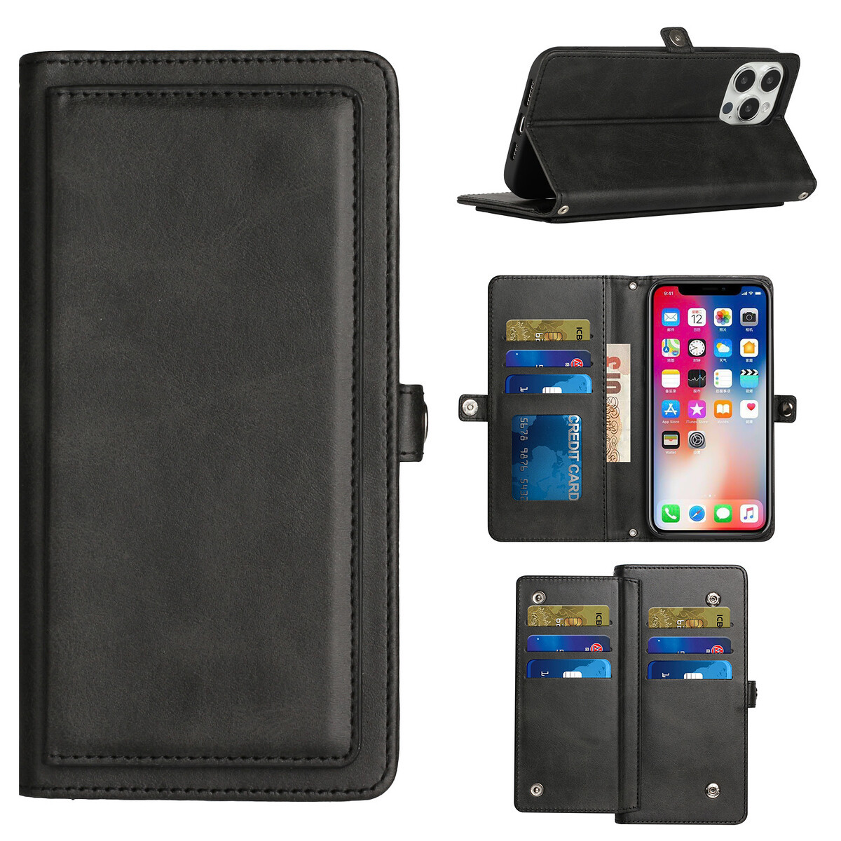 For Apple iPhone 11 Luxury 9 ID Cash Card Slots Pouch Flip