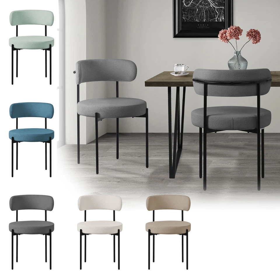 2/4/6 Chaises de salle à manger tissu teddy ronde avec dossier couleur au choix - Photo 1/1