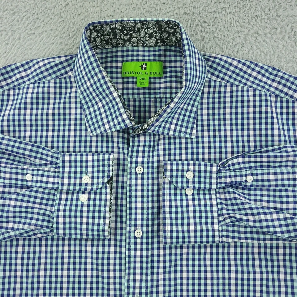 Camisa Bristol & Bull Para Hombres 2XL XXL Azul Negocios Oficina Informal Puño Abatible Foto 2 de 4