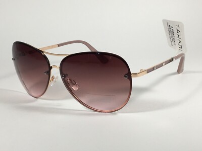 Tahari Rimless Aviator Sunglasses Rose Gold Nude Brown Gradient Lens TH651  GLDND