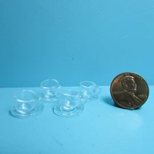 Dollhouse Miniature Coffee / Tea Cups with Saucers Set of 4 ~ Clear ~ G7264