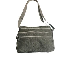 Kipling Alvar Forest Grey Nylon Crossbody Bag 12”X 10” Adjustable RARE COLOR