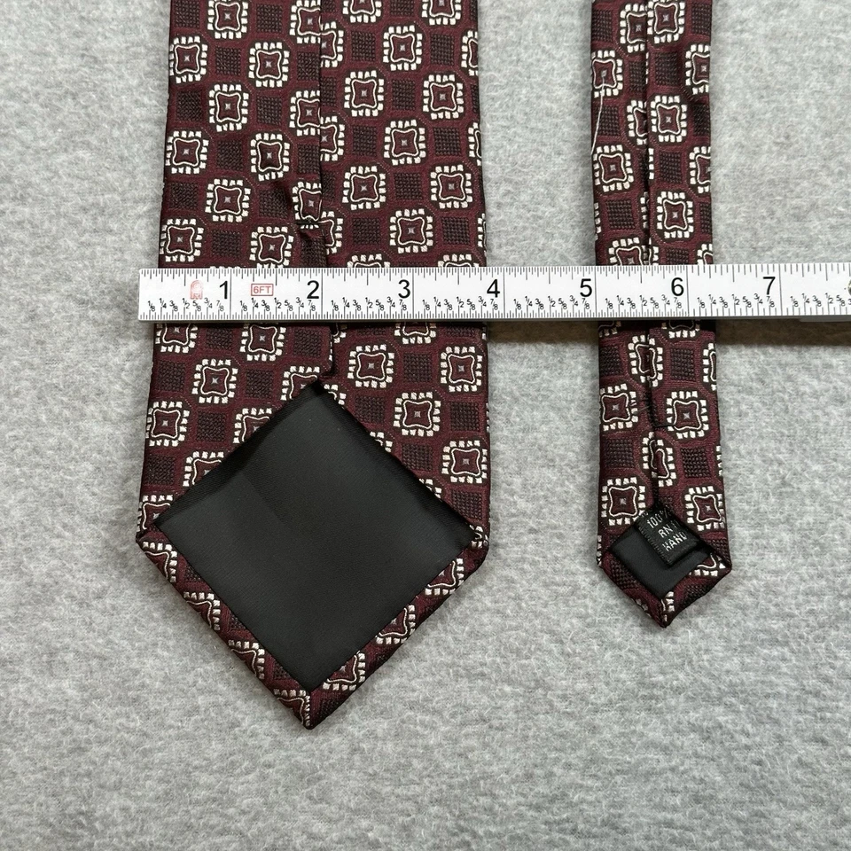 Corbata Joseph & Feiss Para Hombre 100% Seda Borgoña Oscuro Blanco Patrón Macclesfield Foto 4 de 4