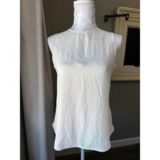 Banana Republic Cream Sleeveless Top Zip Back Pinhole Mesh Size XS