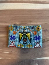 Native American Beaded Turquoise Blue Change Purse With Eagle  Nice 