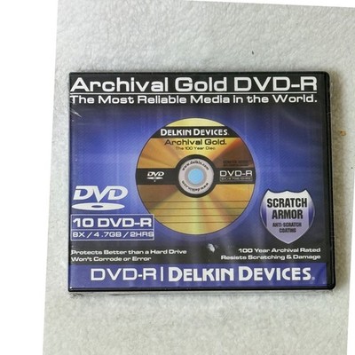 Delkin Devices Archival Gold DVD-R 10 Pack The 100 Year Disc New Sealed
