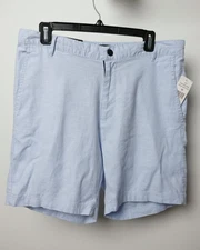 Saks Fifth Avenue Elastic Shorts Mens 32 Light Blue Performance Linen Blend NWT