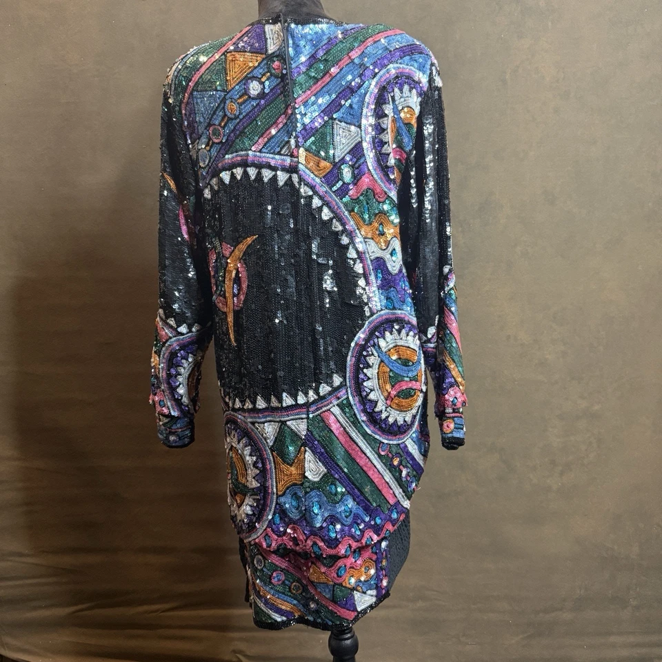 De colección Judith Ann Creations Lentejuelas Cuentas Seda Multicolor Negro Años 80’s-90’s Foto 4 de 4