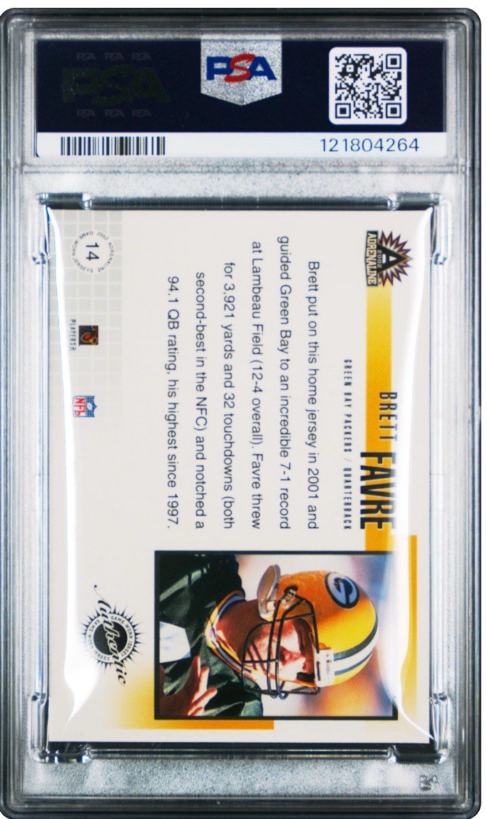 2002 Pacific Adrenaline - Game-Worn Jerseys Brett Favre /25 PSA 10 **Pop 3** view 2