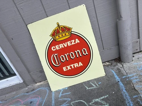 Original Vintage Cerveza Corona Extra Beer Sign Metal Embossed Man Cave SUPER!
